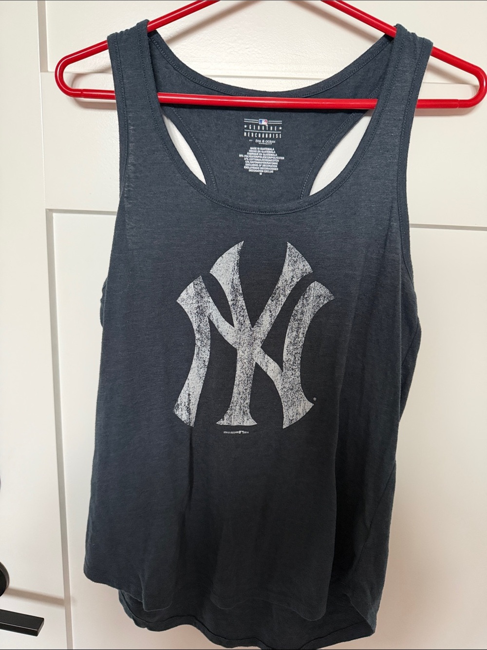 5th & Ocean Women's Charcoal Racerback Tank with White Yankees Logo